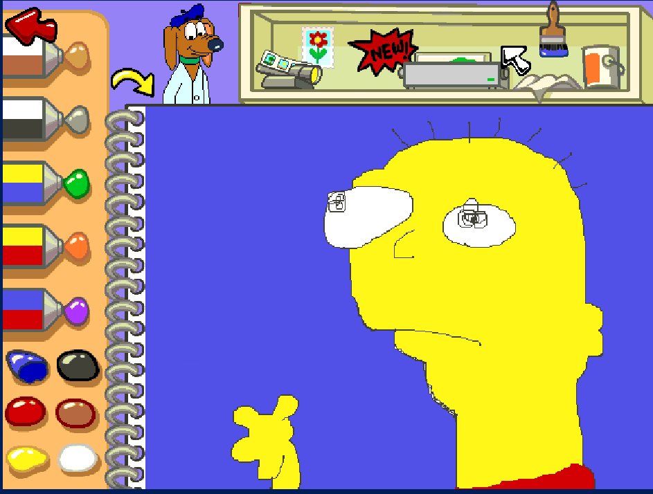 ringofromphilly's tweet image. playing a dos emulation of jump start 1st grade, drew this Bart and it proceeded to crash my game and corrupt my save im so fucking pissed off fuck you bart