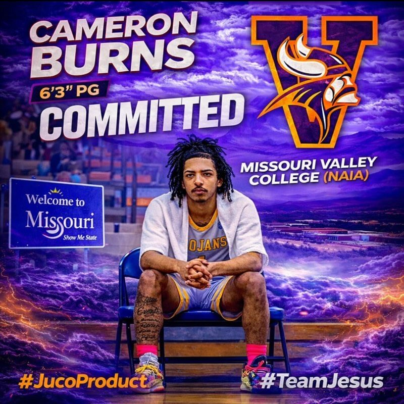 Cam3urns's tweet photo. Blessed to announce my commitment to Missouri valley all glory to my lord and savior Jesus Christ! #jucoproduct https://t.co/UiNTBWU0Zf