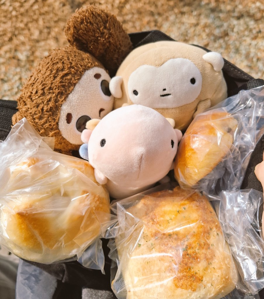 春だからパン祭り！🍞🐵
#ぬい撮り #フモフモさん #チェブラーシカ
