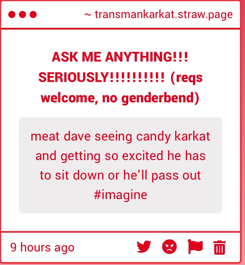 bloomfesttoya's tweet photo. "meat dave seeing candy karkat and getting so excited he has to sit down or he'll pass out #imagine" -> well yes!!!! i have imagined it many a time, actually. it's truthful https://t.co/4B85zsqOTb https://t.co/m0pILgRjyy