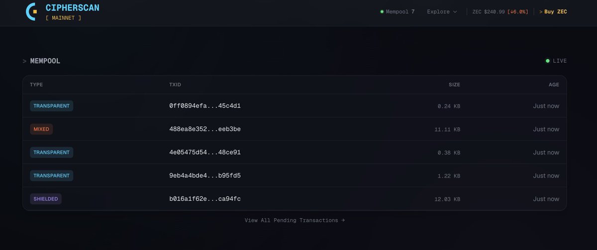 Community asked for it, so we built it.

Mempool preview is now on the CipherScan homepage. Pending transactions, right there. No extra clicks.

Thanks for the feedback, keep it coming.