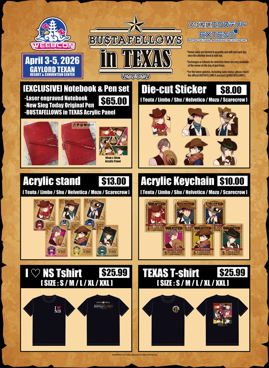 BUSTAFELLOWS's tweet image. Y’all ready? 🤠🌵

🇺🇸 #BUSTAFELLOWSinTEXAS 🇺🇸

📷 #BUSTAFELLOWS Special exhibit booth
🛍️ Event-exclusive merch and special gifts
🍽️ Collaboration café with Yama Izakaya
🎤 Special panel event: “Behind the Scenes of BUSTAFELLOWS &amp;amp; Japanese Anime, Games, and Radio Culture”

🗓️