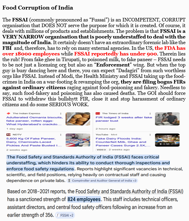 mediacrooks's tweet photo. The @fssaiindia is clearly an Incompetent, corrupt &amp; UNDERSTAFFED agency failing in its job. Instead of handling a major country-wide poison, it is busy filing FIRs against ord citizens. This is as serious as a pandemic. Drop the silly FIRs &amp; ACT NOW.. @NarendraModi @JPNadda https://t.co/gtwl7pEaci