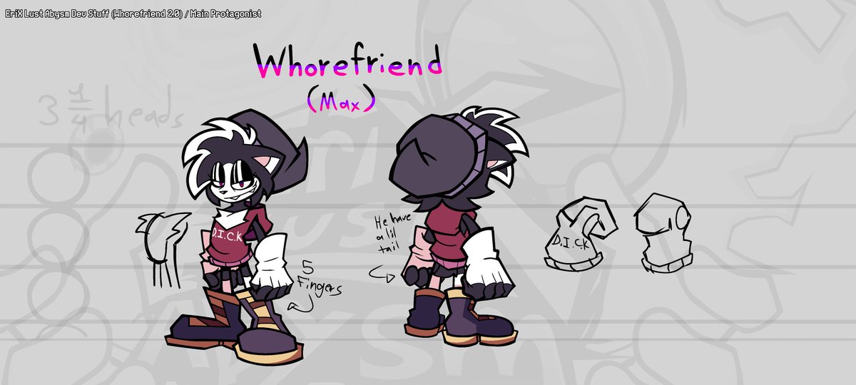 So now, the main announcement here is the new desings of EriX (our Eris Take) and Whorefriend (Max)(The Bf of our mod, yes its a femboy lol)
This 2 will be our official and final designs for this two and we hope you like them for the next update!

-Main Director