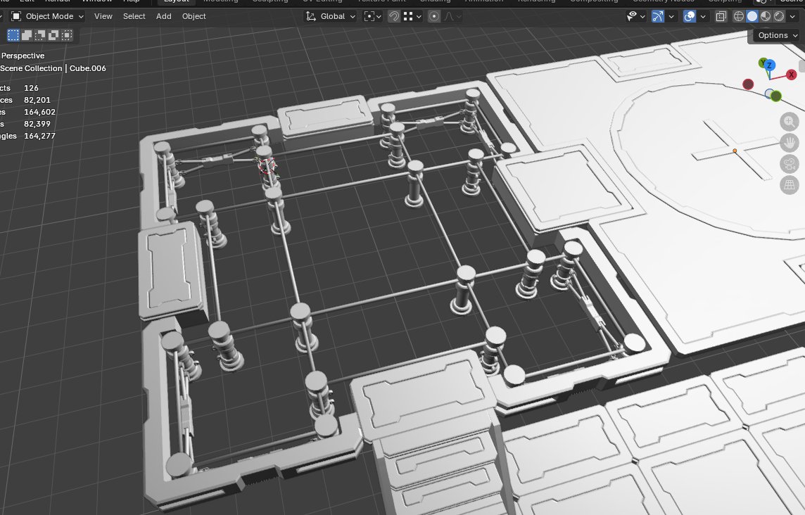Well the cross beams are looking solid so far on the launch pad, really happy with the results so far, just need to do the outer center peices now, this was definitely a test of patience... #gameassets