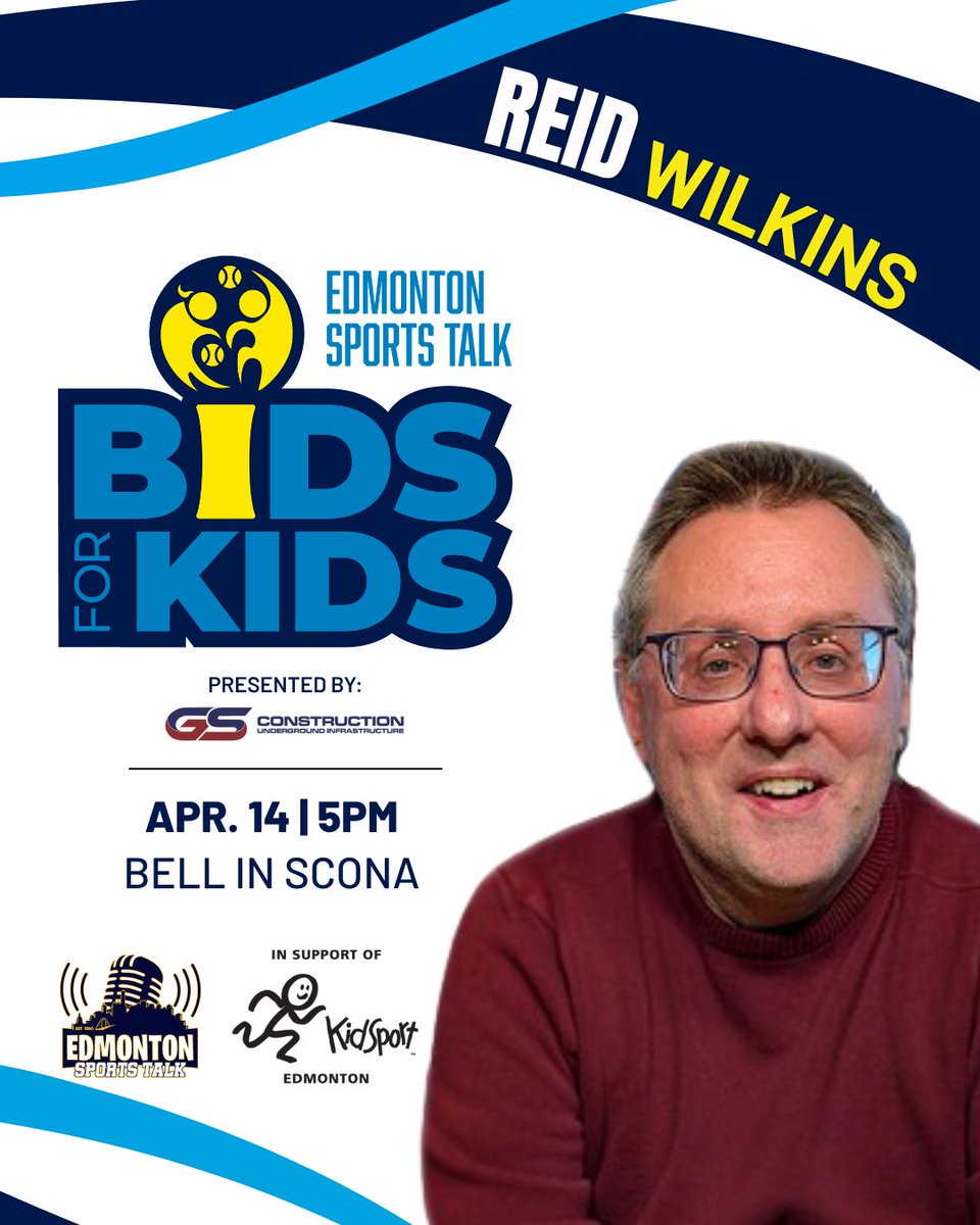KSEdmonton's tweet photo. Weโre excited to welcome @ReidWilkins to this yearโs Edmonton Sports Talk #BidsForKids presented by GS Construction! Join us for a night of sports talk, community, and impact, all in support of #KidSportEdmonton #SoALLKidsCanPlay Grant Program.
Tickets: https://t.co/Wq4k3lWTHC https://t.co/JUCIezeztj