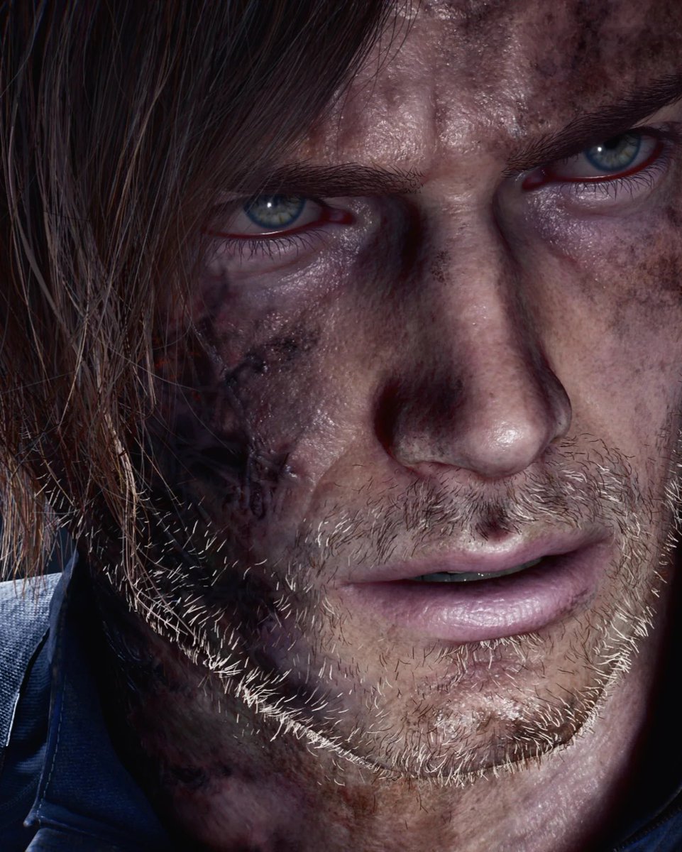 leonarchiive's tweet photo. leon’s eyes start getting red along his lower eyelid at stage 3 of the raccoon city syndrome https://t.co/PfDOLjXyW7