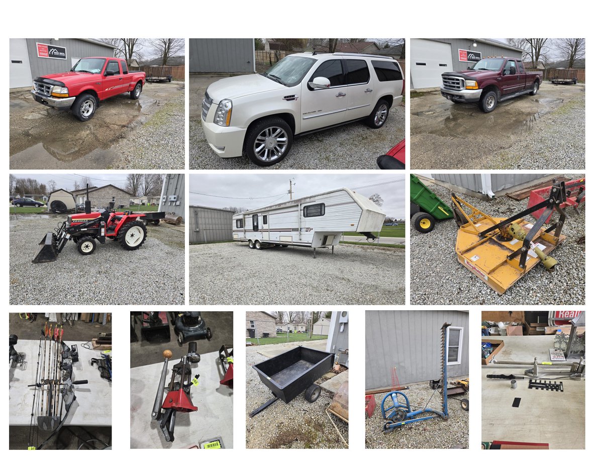 BrosNess's tweet photo. 2011 Cadillac Escalade, 1999 Ford Ranger, 1999 Ford F250, 1990 Kountry Star RV, Myanmar F18D Tractor, Lawn Equipment, Golf Club and Bullet Making Tools, Household Items and Tools. #NESSBROS #AUCTION #ONLINE https://t.co/ScJo1QbOuc https://t.co/9VxDXLceY1