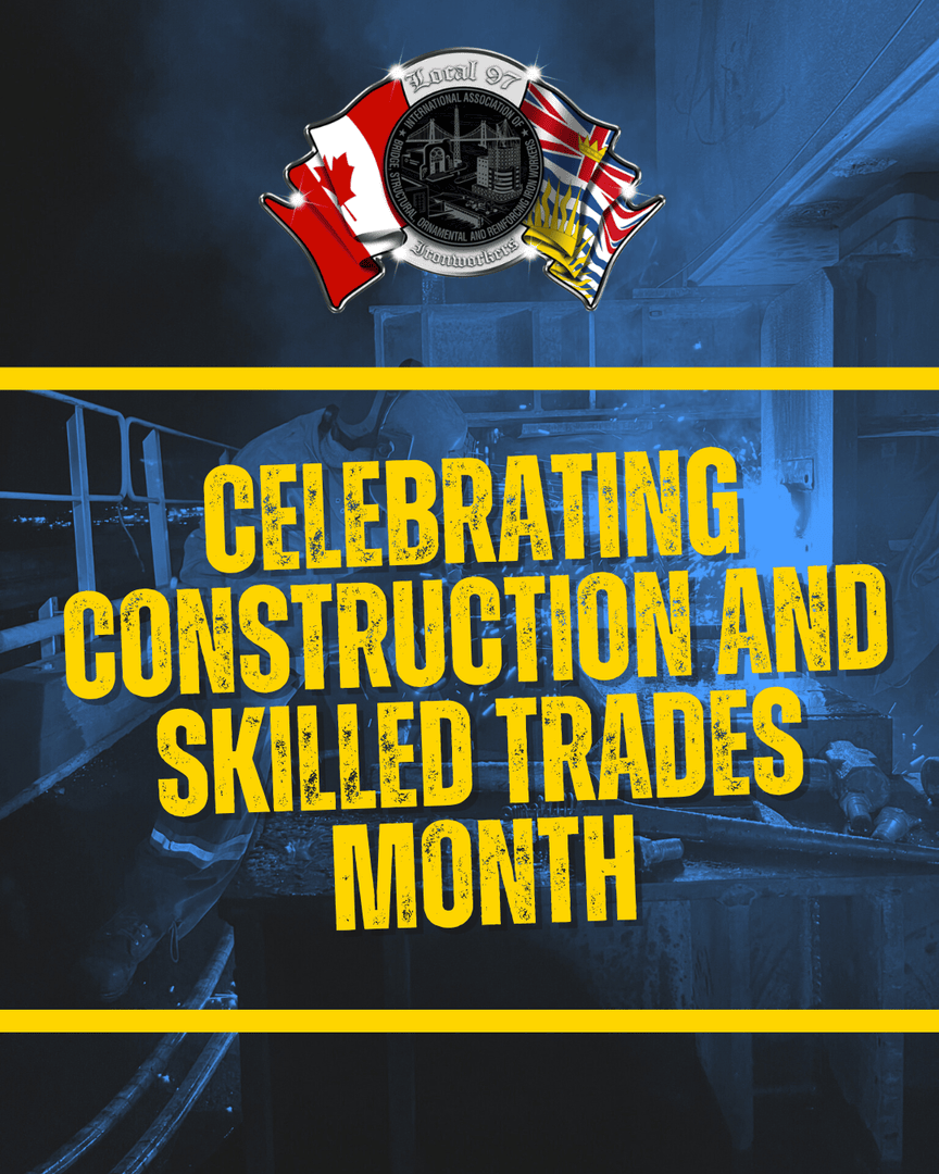 ironworkers97's tweet photo. The Province of B.C. has recognized April as Construction and Skilled Trades Month.

We are incredibly proud of our Ironworkers Local 97 members and it is a pleasure to see them given the recognition they deserve for building this province! https://t.co/Z1gEvPA5PK