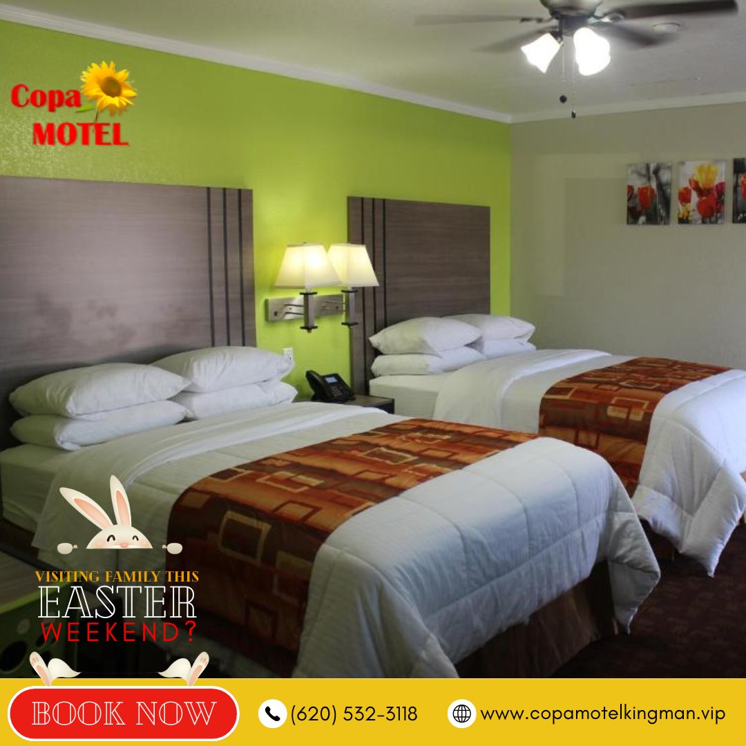 CopaMotel's tweet photo. Hitting US-54 to visit family this Easter weekend? 🚗 Drive safe, and if you need a comfortable, budget-friendly place to break up the drive, the Copa Motel has a clean room waiting for you 👉 https://t.co/7LLJ12G3Qm #EasterTravel #RoadTrip #US54 #KingmanKS #CopaMotel https://t.co/lTwF7s9SfZ