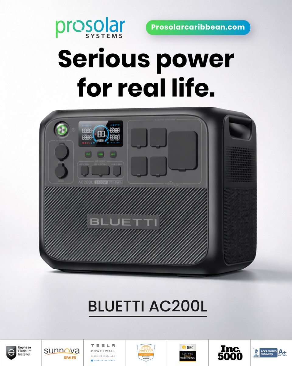 ProSolarAmerica's tweet image. When rotating outages hit, the BLUETTI AC200L keeps your essentials running without interruption. 
Stay prepared, stay connected, and stay independent with clean energy you control.

prosolarcaribbean.com
340.201.4752

#ProSolarCaribbean #BLUETTIAC200L #PortablePower