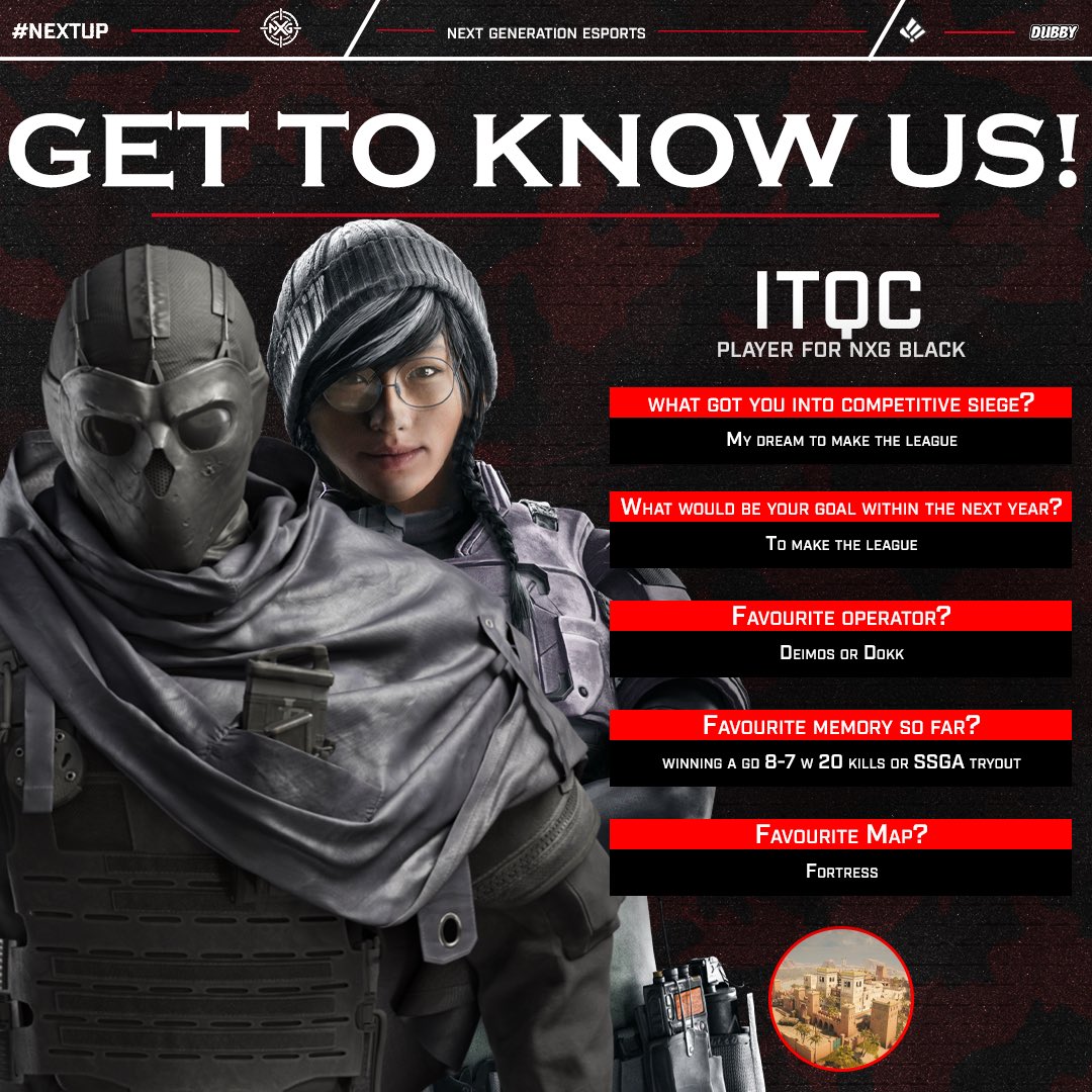 NXGEsports_GG's tweet image. NXG NATION GET TO KNOW ONE OF OUR UP AND COMERS @itqcR6 part of our NXG R6 Black roster

#NEXTUP #NEXTGENERATION