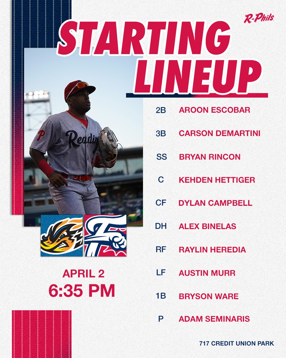 ReadingFightins's tweet photo. About time to get this thing rolling 🤩

🆚 @AkronRubberDuck
📍 717 Credit Union Park (Akron, OH)
⏰ 6:35 PM
📓 https://t.co/y0FAEMk5uB
📺 https://t.co/6YgRrVBhuf https://t.co/XSHa0HTt2X