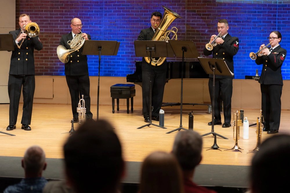usnavyband's tweet image. On March 26, 2026, the U.S. Navy Brass Quintet played a feature performance at the American Trombone Workshop.                                                       
#usnavy #concert #brass #chamber