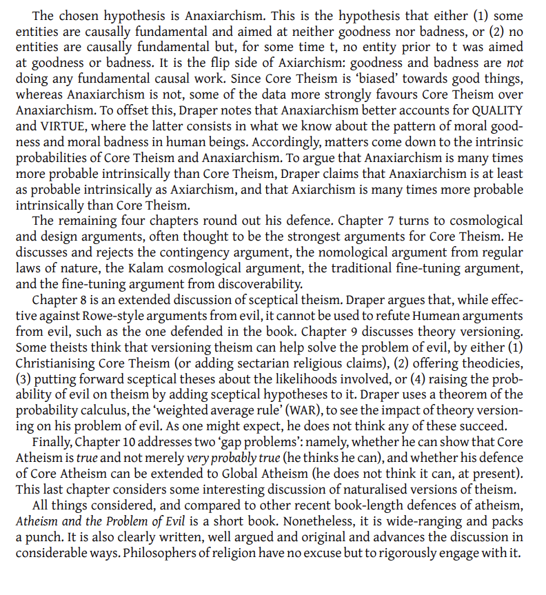 The first published review of Draper's Atheism and the Problem of Evil is out. 

Here is a great overview of what will likely go down as one of the best cases for Atheism in the literature:
cambridge.org/core/journals/…