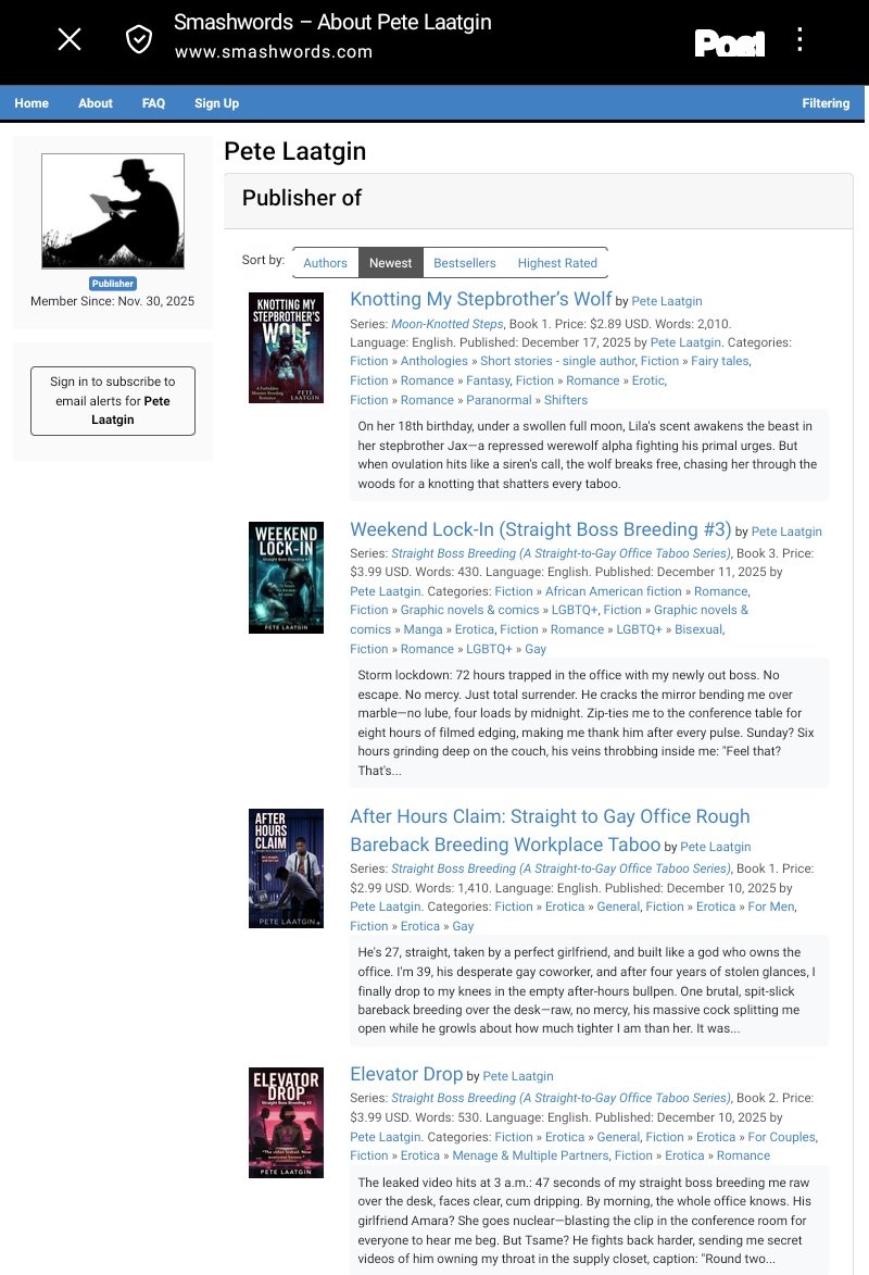 petelaatgin's tweet photo. Books are now LIVE wide on Kobo, Smashwords, B&amp;N &amp; more 🔥 Straight Boss Breeding Elevator Drop #2: Leaked video heat at 3 a.m. — straight boss owns the office after hours. Knotting My Stepbrother’s Wolf: Full moon awakens the beast and shatters every taboo. https://t.co/11sn9ZCJeL