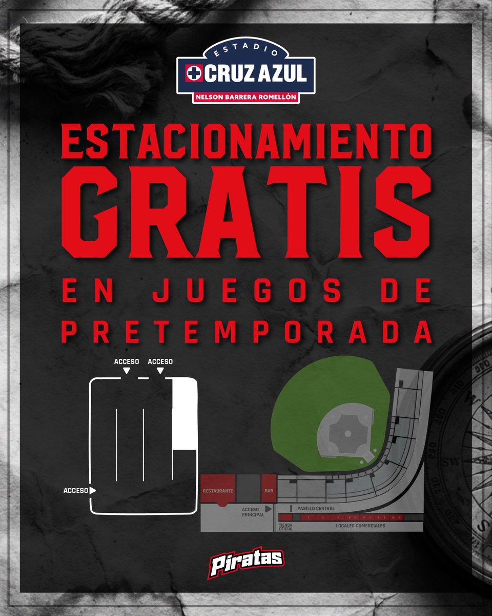 🚙 𝐄𝐒𝐓𝐀𝐂𝐈𝐎𝐍𝐀𝐌𝐈𝐄𝐍𝐓𝐎 𝐆𝐑𝐀𝐓𝐈𝐒 😱

En todos los 𝐉𝐔𝐄𝐆𝐎𝐒 𝐃𝐄 𝐏𝐑𝐄𝐓𝐄𝐌𝐏𝐎𝐑𝐀𝐃𝐀: no se cobrará en el estacionamiento.

🎫 Apertura de taquilla: 5:00 PM 👏🏼

#PirataDeCorazon 🏴‍☠️🫀