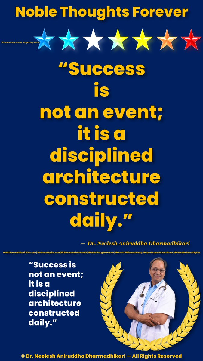 NeeleshAD's tweet photo. Noble Thought #0132 | UHD
“Success is not an event; it is a disciplined architecture constructed daily.” — Dr. Neelesh Aniruddha Dharmadhikari 💐

Explore the complete thought—details shared.

#UltimateHolisticHealth https://t.co/8P82Pg2EX3