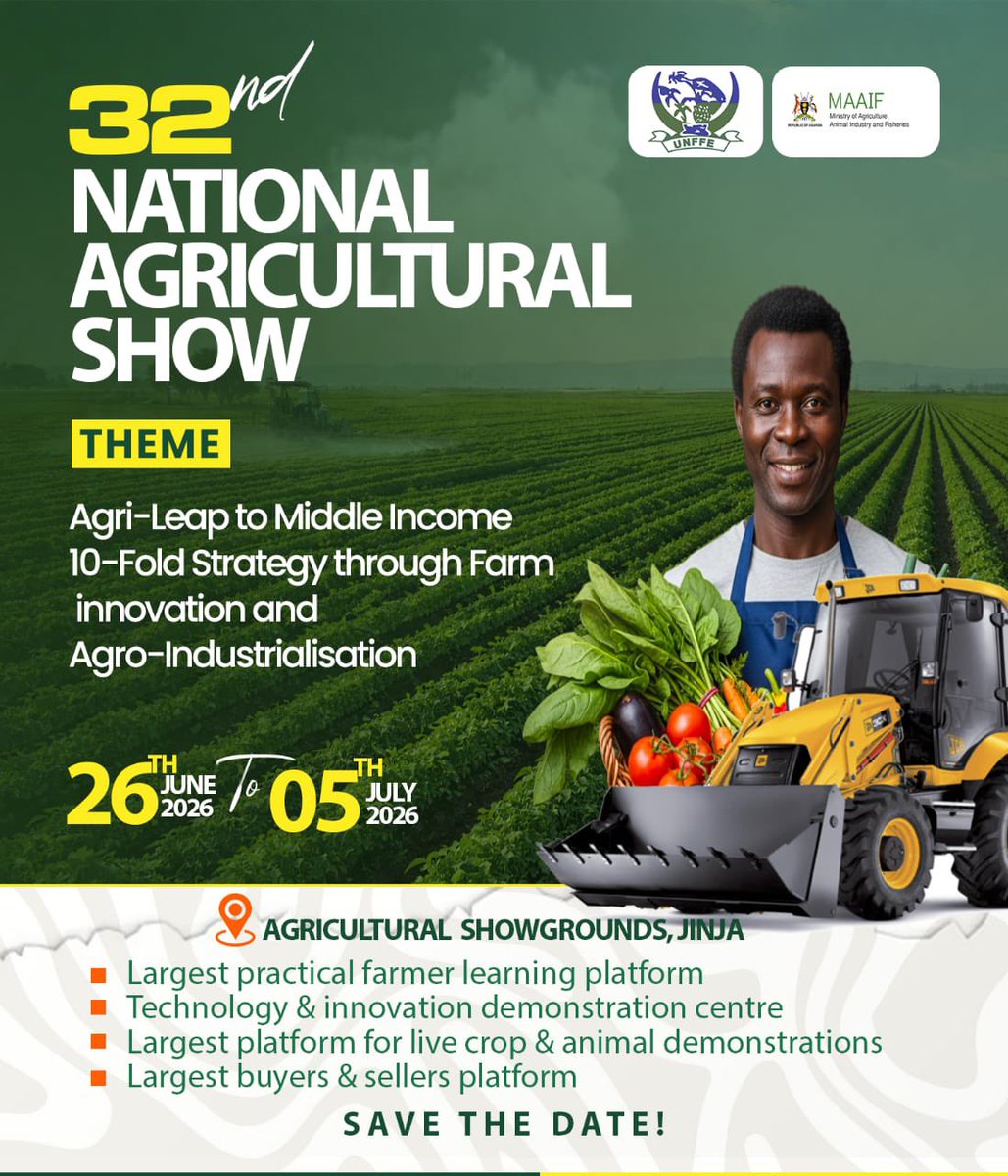 ShakirahTe63027's tweet photo. Late night thoughts on the future of your farm? 🌙🚜
Dream big, then come see the tools to make it happen. The 32nd National Agricultural Show is bringing the latest in agro-innovation to Jinja this June.
#AgriShow2026
#Uganda
#UNFFE
#MAIFF
#NARO https://t.co/tVc0TzXUSY