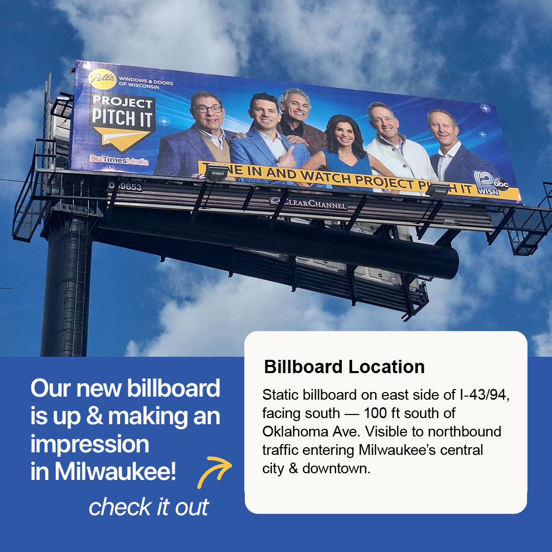 ProjectPitchIt's tweet photo. Check our new billboard featuring the @ProjectPitchIt Season 10 Moguls! Don't miss the premiere of Season 10 on @WISN12News on Saturday, April 11 at 10:35pm presented by @PellaWisconsin!
Visit: https://t.co/p0Rj8mj5Is https://t.co/erYWUhGeNV