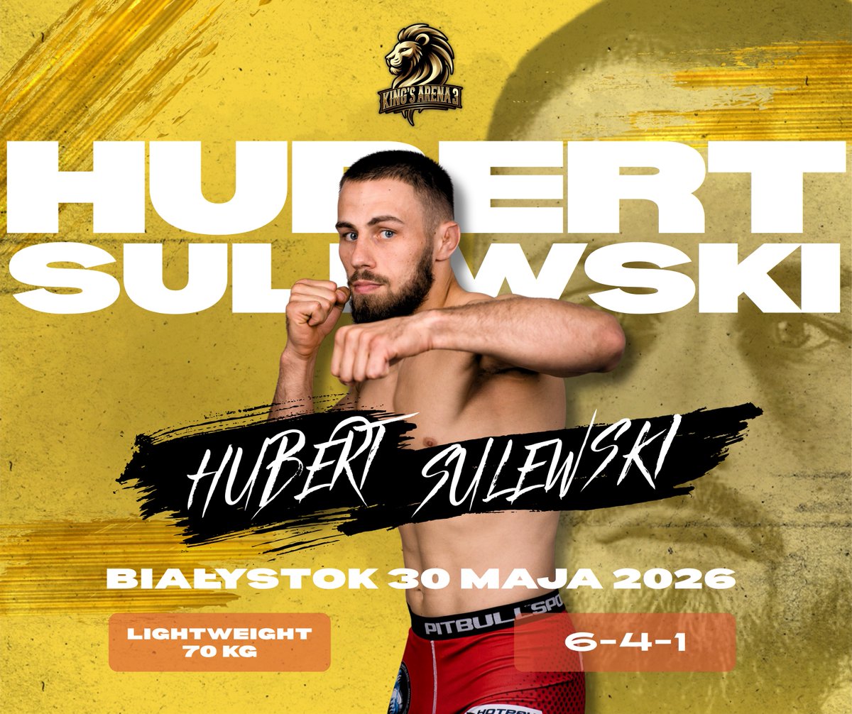 kingsarenatv's tweet photo. Nie zwalniamy tempa!

Hubert Sulewski (70 kg, 6-4-1) dołącza do King’s Arena 3. 

Reprezentant Fight Club Łomża, znany z ofensywnego stylu.

Na King’s Arena 2 - KO w 38 sekund.

Widzimy się 30 maja w Białymstoku.

Z kim zawalczy? Piszcie swoje typy w komentarzu!

#mma #kingsarena https://t.co/4FjvnT33SU
