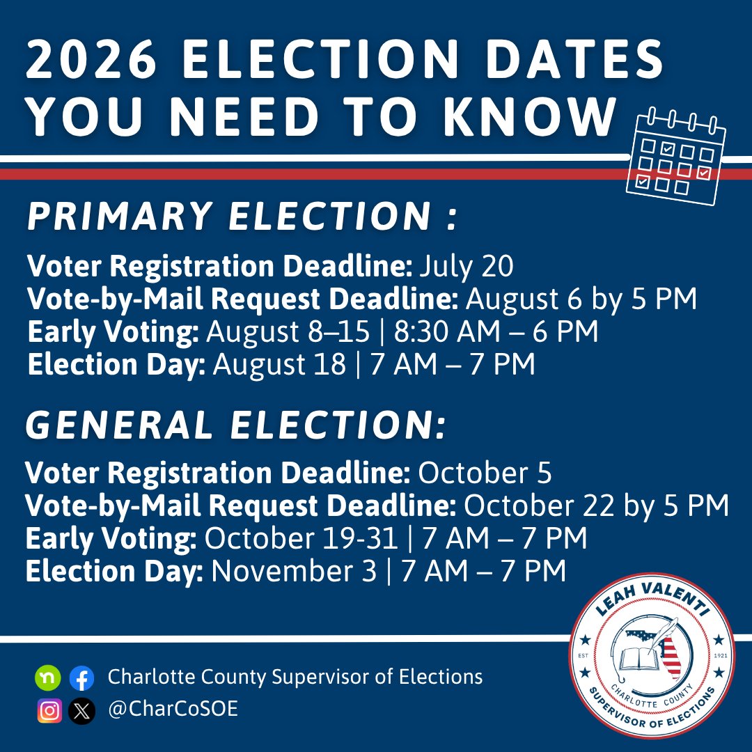 🗳️ Election season is closer than you think—plan ahead!

Choose what works best for you: early voting, vote-by-mail, or Election Day. All are safe, secure, and convenient.

📅 Check the dates &amp; save them! #YourVoteIsYourVoice