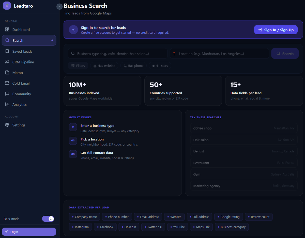 LeadTaro's tweet photo. Just launched a brand new search page for Leadtaro 🚀

Focused on clean UI and intuitive UX to make finding leads faster and easier. From streamlined filters to a smoother workflow, every detail was designed with usability in mind.

https://t.co/Mof7nBedkB https://t.co/5UkYZVdaVO