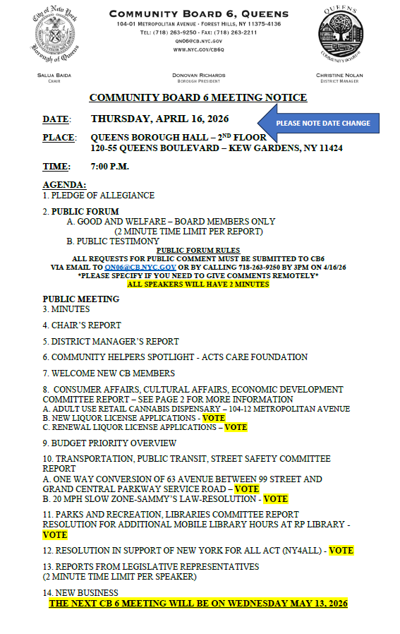 Queens Community Board 6 tweet media