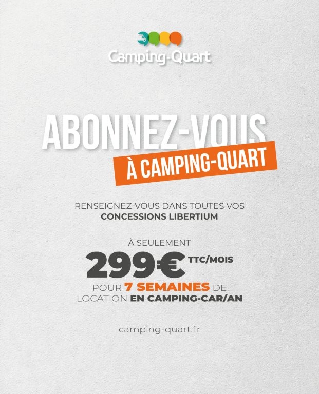 🎉[C'est le grand jour !] 🎉
<a href="/camping_quart/">Camping-Quart</a>  est ravi de vous annoncer le lancement officiel de son abonnement👌😍🚎
👉 Un abonnement annuel et 2 formules proposées
➡️299€/mois → 7 semaines/an (réparties sur l’année)
➡️249€/mois → 7 semaines/an (hors haute saison)