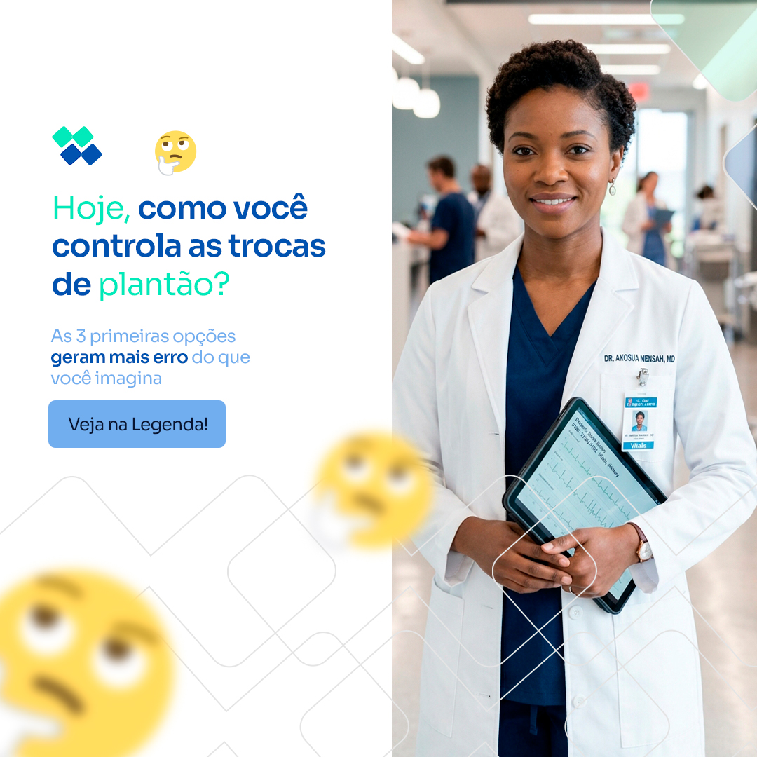 CartaoI's tweet image. 🤔 Pergunta rápida:

Hoje, como você controla as trocas de plantão?

1️⃣ WhatsApp
2️⃣ Planilha
3️⃣ Não tem controle
4️⃣ Sistema automatizado
💬 Comenta o número 👇
💡 (Spoiler: as 3 primeiras opções geram mais erro do que você imagina)
#GestaoHospitalar #Interacao #PlantaoMedico