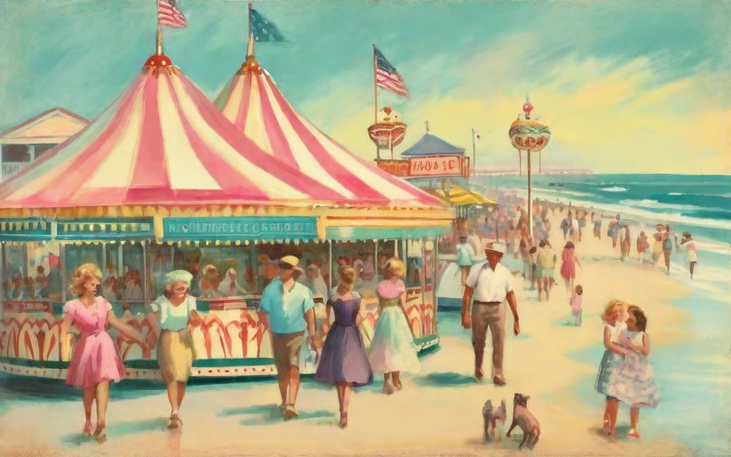NateHartPrints's tweet image. Classic summer on the boardwalk.

Ocean City, New Jersey – Vintage Boardwalk &amp;amp; Carousel Scene captures coastal nostalgia with soft pastel tones and timeless charm.

printsbynatehart.com/b/u6Qq1

#CoastalArt #VintageStyle #Boardwalk #WallArt #PrintsByNateHart