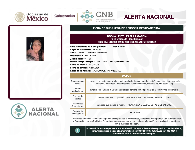 AAMBER_JAL's tweet photo. 🚨 Solicitamos su apoyo para localización de persona

⚖️ Alerta Amber Jalisco y @FiscaliaJal  en coordinación con la  @Busqueda_MX , solicitan su apoyo para la difusión de la cédula informativa con el objetivo de localizar a
 
DOONA LINETH PADILLA GARCIA https://t.co/1XpSrD6CeX