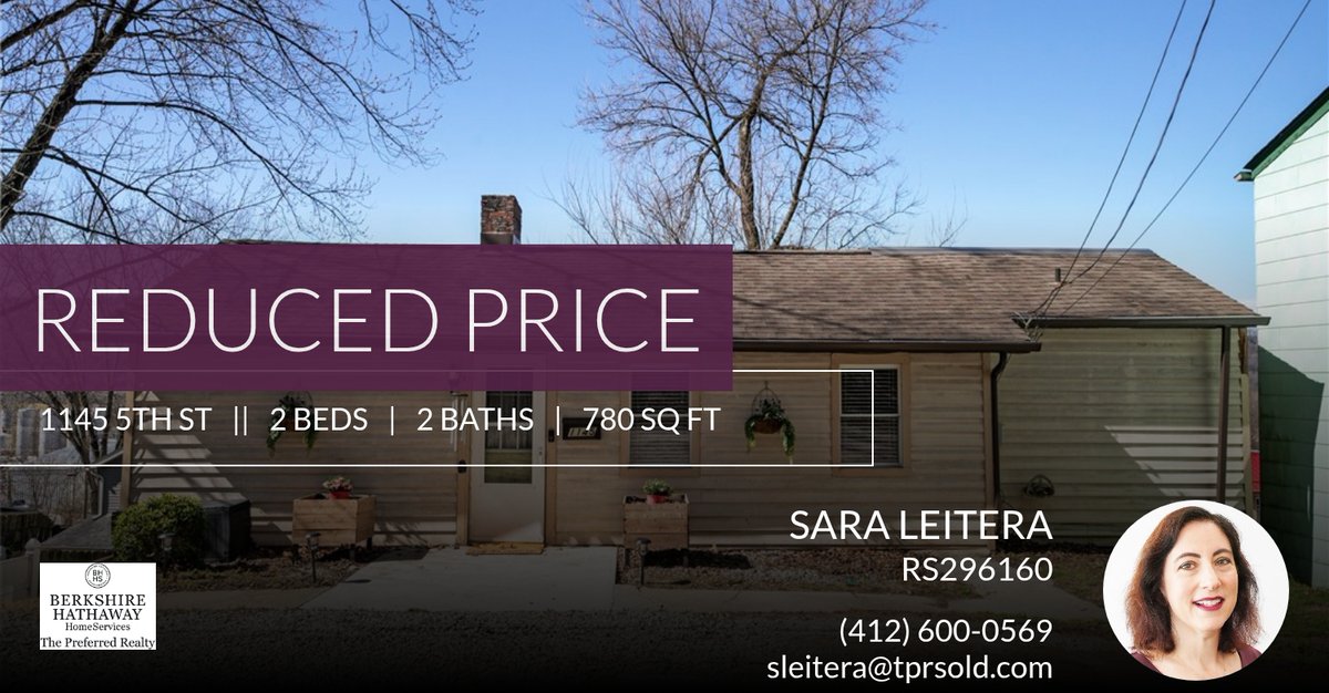 sleitera's tweet photo. 📍 Reduced Price 📍 This recently reduced home at 1145 5th St in Oakmont won't last long, so, don't wait to set up a showing! Reach out here or at (412) 600-0569 for more information!

Sara Leitera , REALTOR®
1935 Murray Ave
Pi... https://t.co/8oQBLamemS https://t.co/ch4s1FTGtX