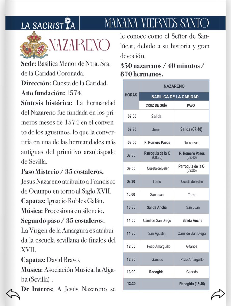 🕯️ MAÑANA VIERNES SANTO 

Hoy sale 1 cofradía: 

➡️  Hermandad de Jesús Nazareno 

Edita: Javier Franco Producciones 

Horario e itinerarios 👉 heyzine.com/flip-book/ce07…
Nuestro Canal 👉 whatsapp.com/channel/0029Vb…

#ELPROGRAMADEMANODELASACRISTIA