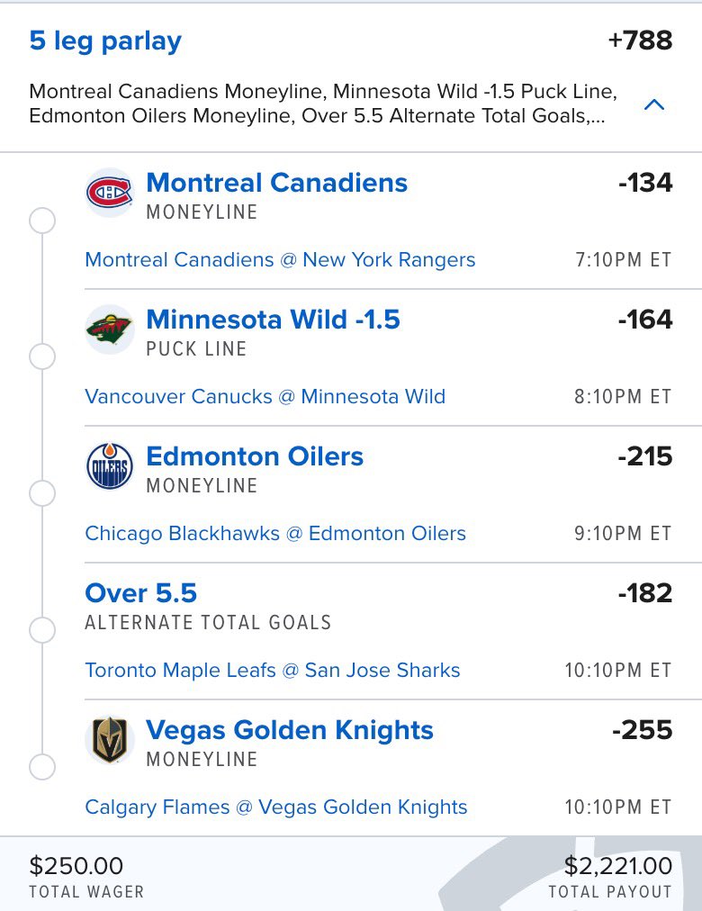 🚨 WHEN THIS CASHES 🚨

I’m giving ONE person $100 💰

Must be following ✅
Like &amp; comment 💬

$250 ➡️ $2,221.00

Montreal Canadiens ML
Minnesota Wild -1.5
Edmonton Oilers ML
Leafs vs Sharks Over 5.5
Vegas Golden Knights ML 😈