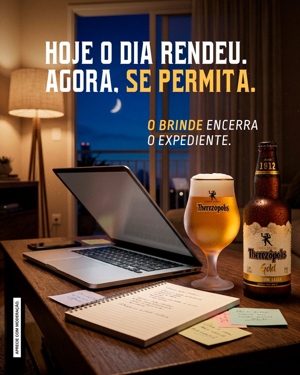 Depois de brilhar o dia inteiro no trabalho, à noite é hora de relaxar. Abriu uma Gold, brindou ao seu dia.​
​
Essa recompensa é a melhor companhia 🍺​
​
#AprecieComModeracao