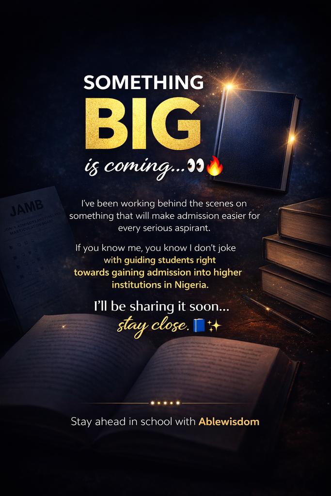 Ablewisdom2002's tweet photo. This is not just just a hype. This is something that can literally determine whether you gain admission or not as a Jamb Candidate
When I do, don’t ignore it.
It might just be the difference this year.
#jamb
#Nigeria
https://t.co/txTwqIIZpC https://t.co/1286LMvYWf