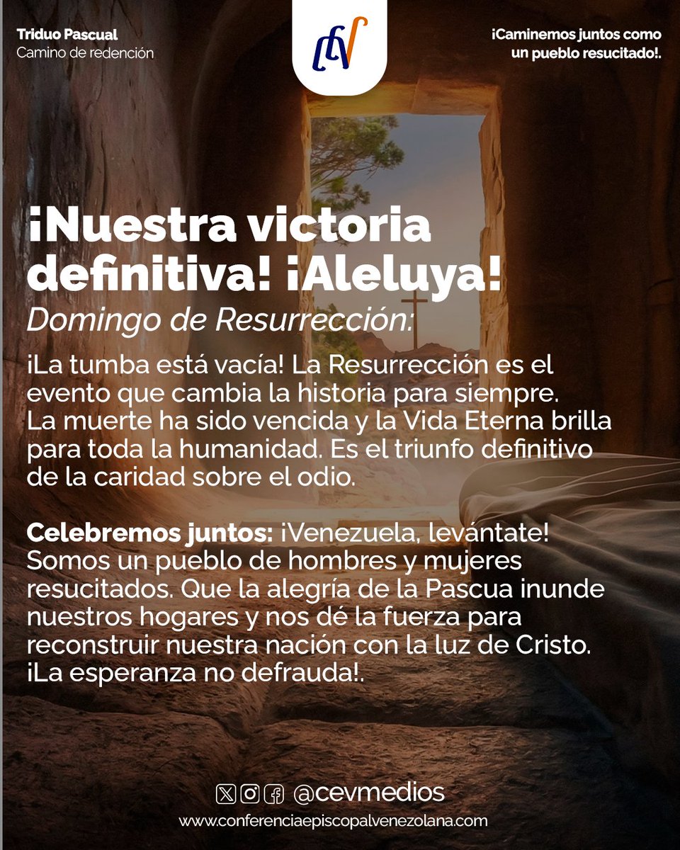CEVmedios's tweet photo. Más que una tradición, estos tres días son el corazón de nuestra fe. Caminamos con Jesús en su entrega, su silencio y su victoria, encontrando en su Resurrección la fuerza para renovar nuestra esperanza.

​¡Vivamos una Semana Santa de encuentro y oración! 🙏🏻 https://t.co/uqNkjadNir