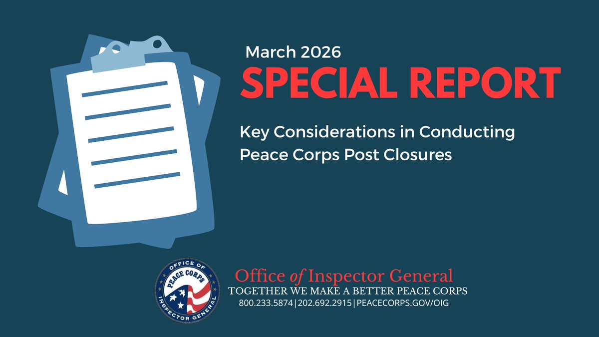 PCOIG's tweet photo. We conducted a review to help agency &amp; post leadership navigate overseas post closures. This report centralizes staff knowledge, highlights key considerations for decision makers and offers suggestions to improve effectiveness &amp; reduce risk during closure activities. https://t.co/graY2VS1o7