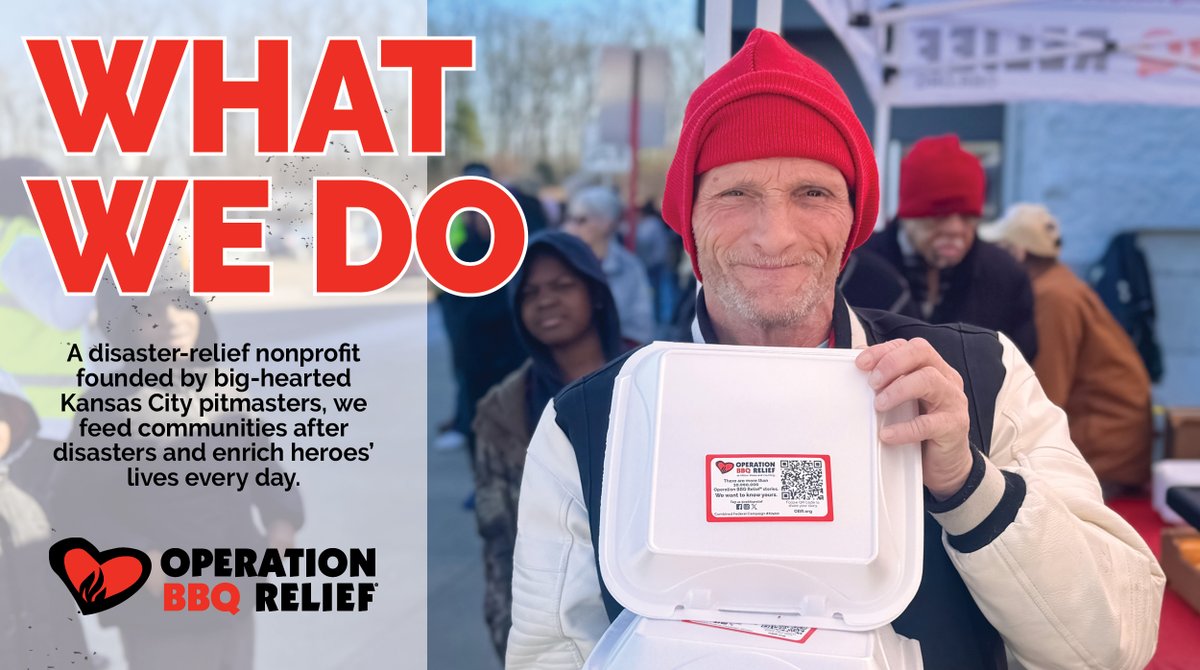OpBBQRelief's tweet image. Founded by KC pitmasters, OBR has provided 13M+ meals since 2011. 🍖💨

We’re dedicated to feeding communities after disasters and enriching heroes’ lives every day.

Learn more about our mission below! ⬇️

#OperationBBQRelief #DisasterRelief #CampOBR #AlwaysServing