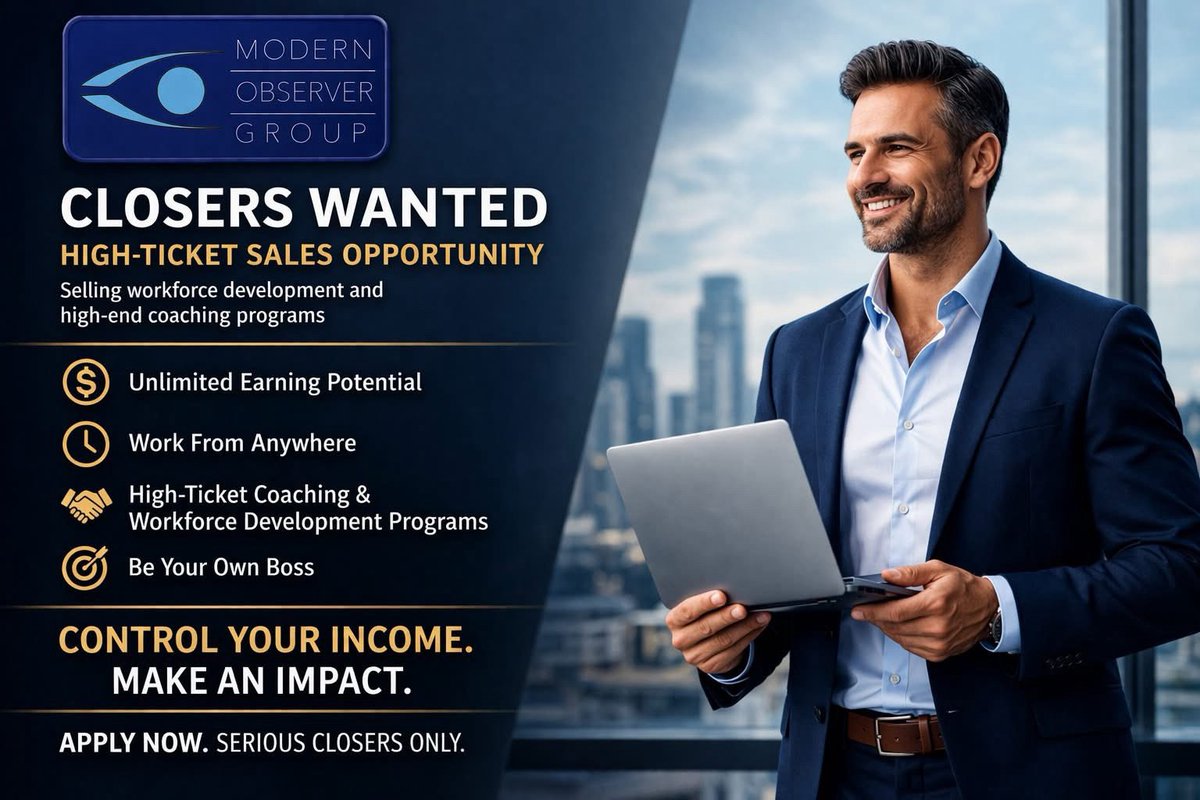 Attention closers &amp; hustlers! Want to EARN MORE while making a difference? Join our team of independent sales reps with no salary caps—just BIG results. Build your empire! Set up a call NOW! #Sales #Success
modernobserver.com/opportunities/