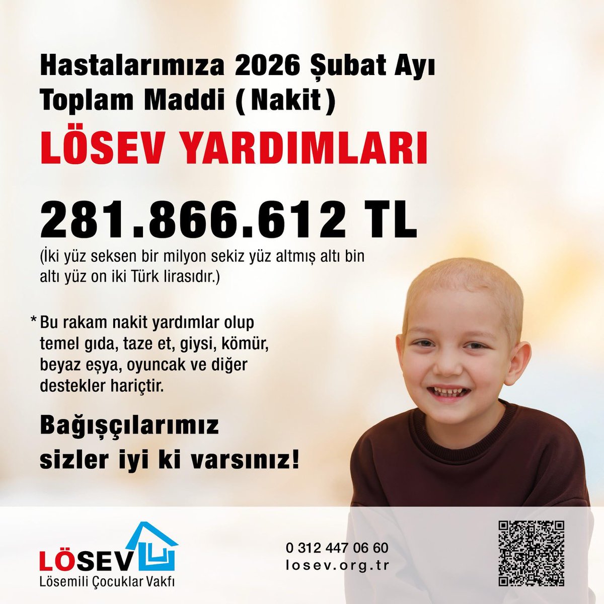 ŞEFFAFÇA HESAP VERİYORUZ..

LÖSEV’e Yaptığınız bağışların her kuruşu ,
Verdiğiniz gıda bağışlarınızın her lokması
LÖSEMİLİ YAVRULARIMIZA HAYAT VERİYOR.
Huzur içinde bağışınızı LÖSEV’e gönderebilirsiniz .
İyi ki LÖSEV
İyi ki LÖSEV’liyiz