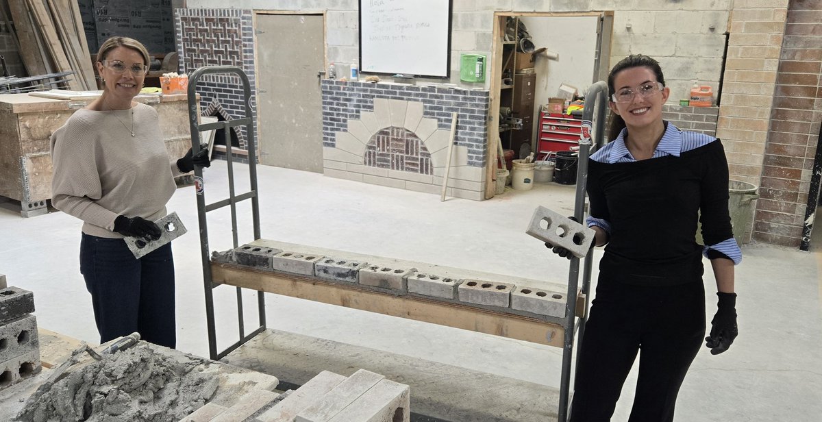 BAC2BC's tweet photo. Sabrina &amp; Sarah from @bcibinc Try a Trowel at BAC Local 2 BC and Trowel Trades Training Association in Surrey. Not bad for first crack at it. Thanks for dropping by to coordinate dispatch, local hiring on Community Benefits Projects. @WeBuildBC https://t.co/GOPCkZjFDM