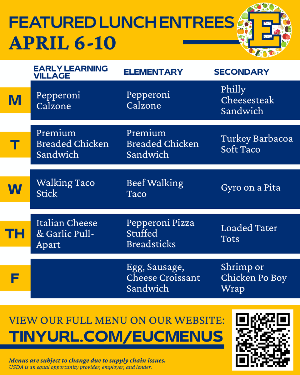 eucschoolmeals's tweet photo. School lunch is more than food – it's a recipe for success. Keep up the great work, superstars! 🌟

Please see our complete menu on our website: https://t.co/jh9oVcn6W7

*Menus are subject to change due to food availability. Thank you!

@euclidschools #OneEuclid #EuclidOH https://t.co/rhd9ztE7ju