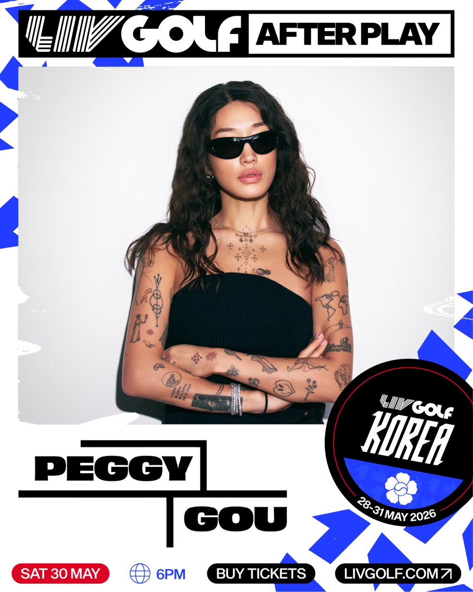 livgolf_league's tweet photo. 🎶 PEGGY GOU RETURNS

📍 LIV Golf Korea
📆 After Play, Saturday 30th May

🎟️ Saturday ticket holders gain access to the Peggy Gou concert; tickets on sale now at https://t.co/mLfwe79uTu

#LIVGolfKorea https://t.co/n3enFCvwk2