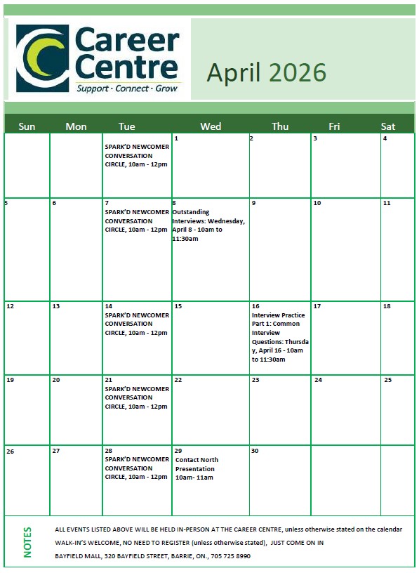 Welcome to spring!
Here are our April calendar and newsletter.  If you are interested in scheduling an appointment to meet with a Job Coach to discuss your job search don't hesitate to reach out to us!
