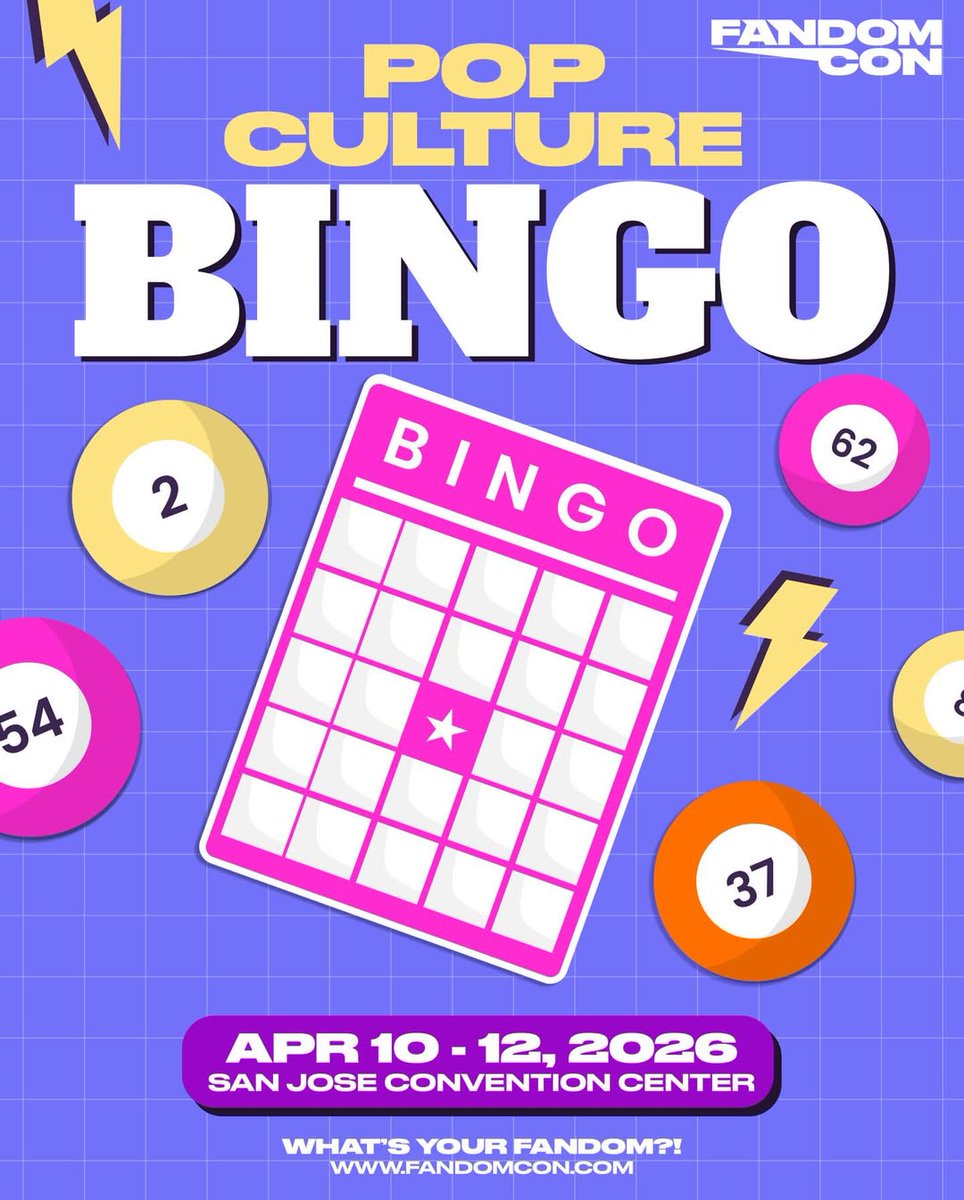 FandomconUSA's tweet photo. POP CULTURE BINGO – FAN INTERACTION &amp; PRIZES!

Get ready for one of the most fun and interactive events at FandomCon Silicon Valley 2026 — the Final Countdown Pop Culture Bingo! 🙌

#FandomCon #comiccon #sanjose #bayarea #bingo https://t.co/zjKaob0HN1