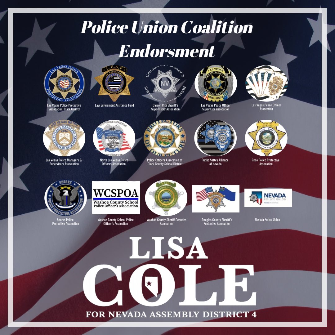 LisaColeNV's tweet photo. Law enforcement plays a vital role in keeping our communities safe. I’m proud to support the men and women who serve, and I’m honored to have their support for my campaign. https://t.co/rHvzvztGqQ