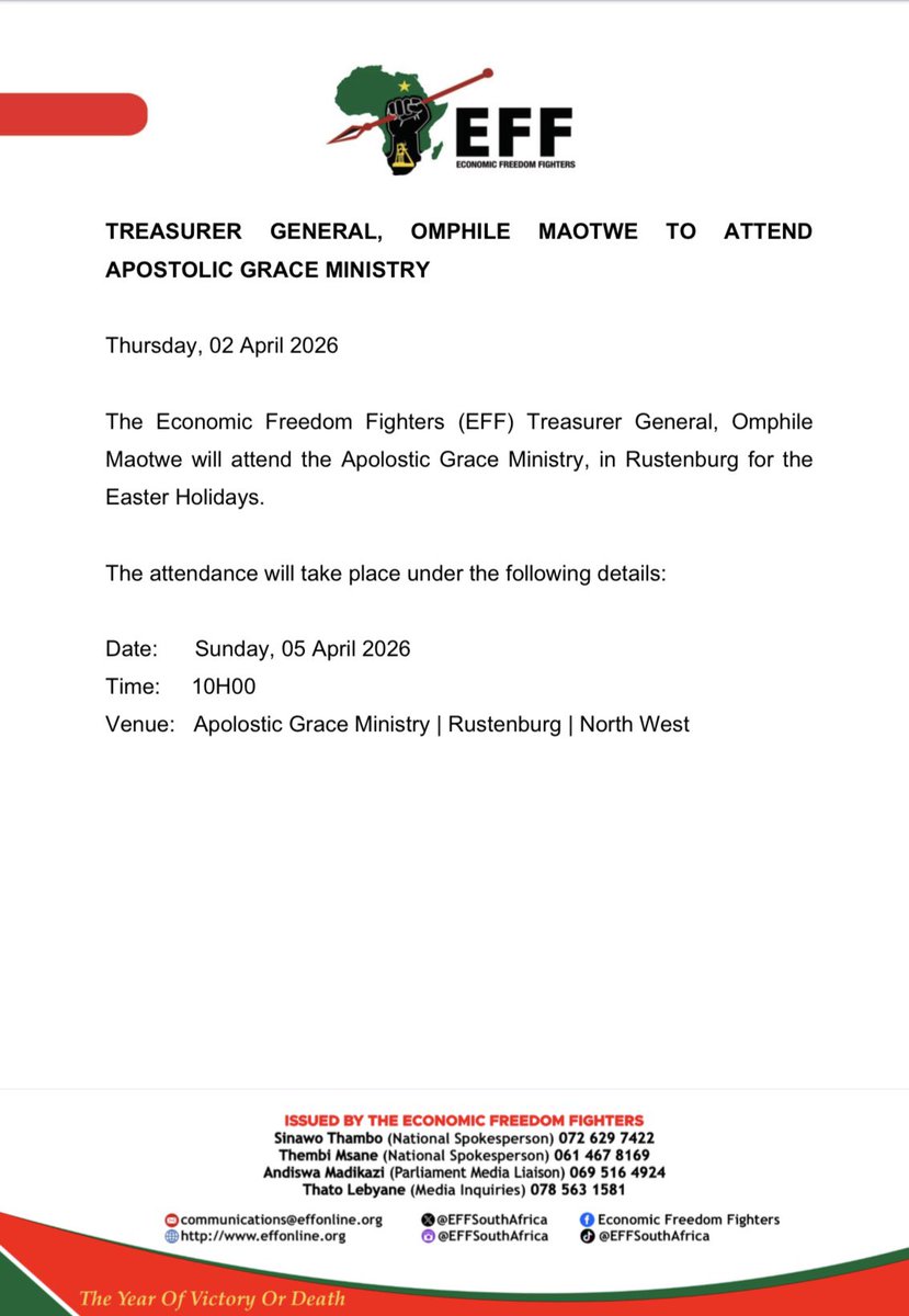 Economic Freedom Fighters tweet media